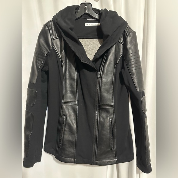 Blanc Noir Black Hooded Moto Style Jacket - Picture 8 of 9